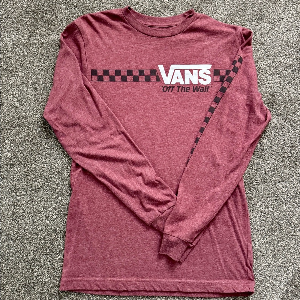 Vans Burgundy Crewneck Tee with White Logo Print
